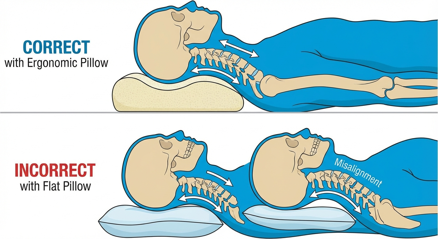 Cervical alignment diagram for TMJ support pillow