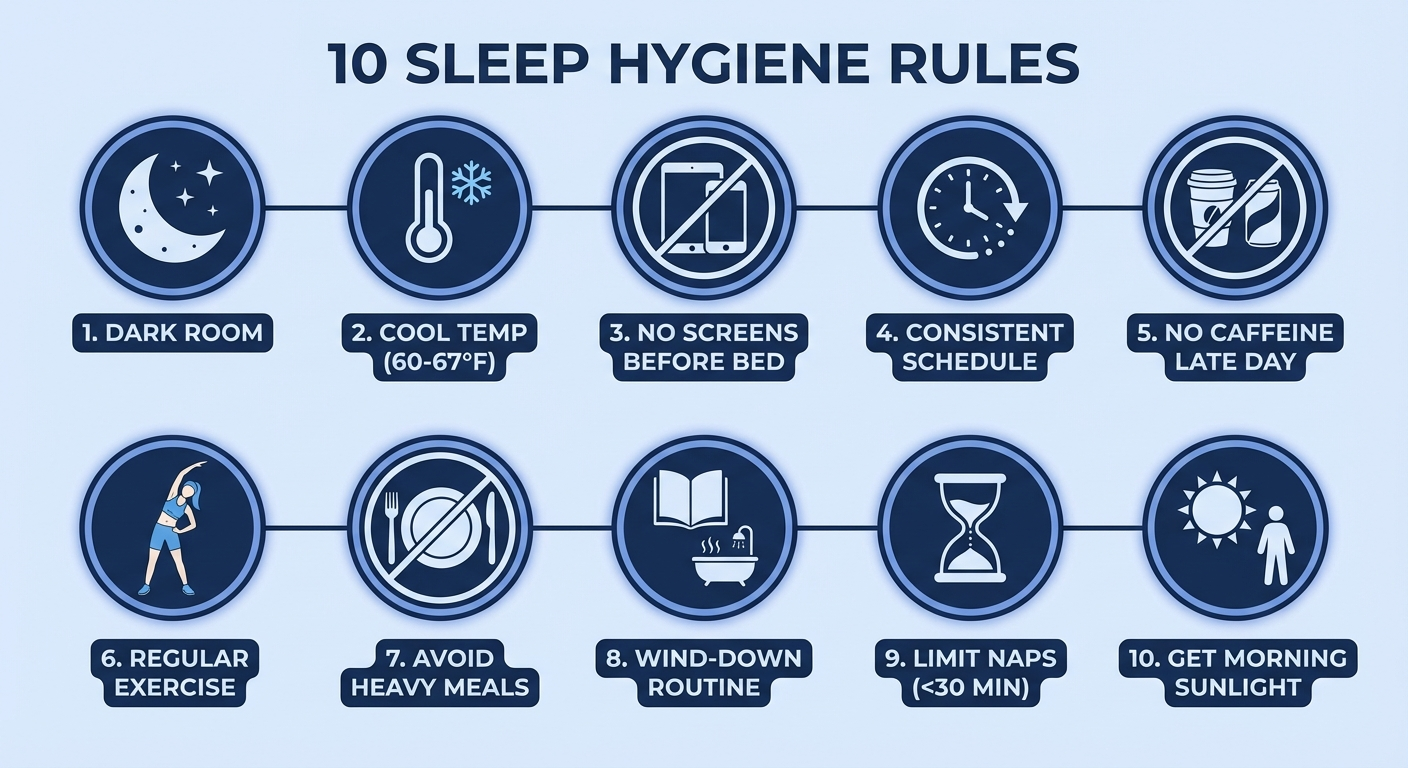 10 evidence-based sleep hygiene rules — implement the top 3 first for fastest results