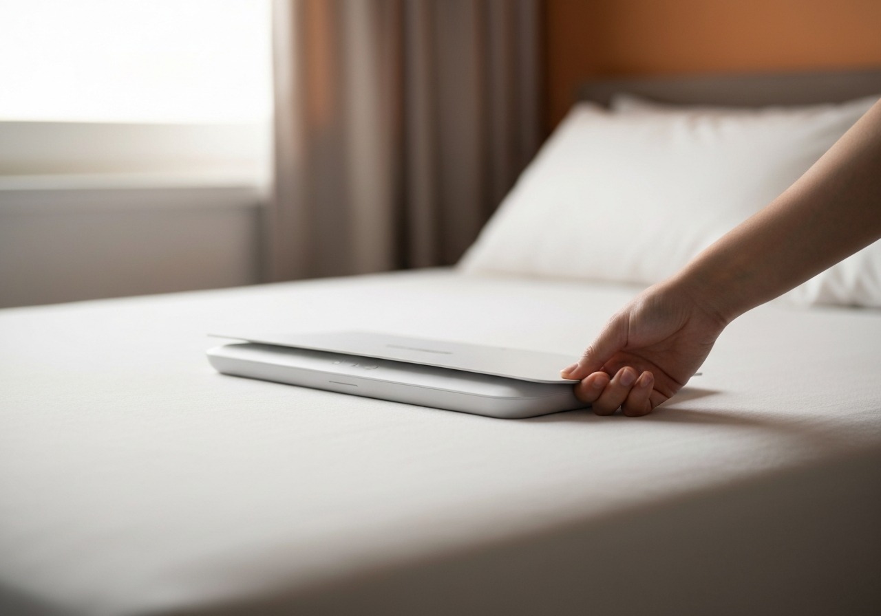 Withings Sleep Analyzer under-mattress sleep tracking pad placed beneath a bedsheet