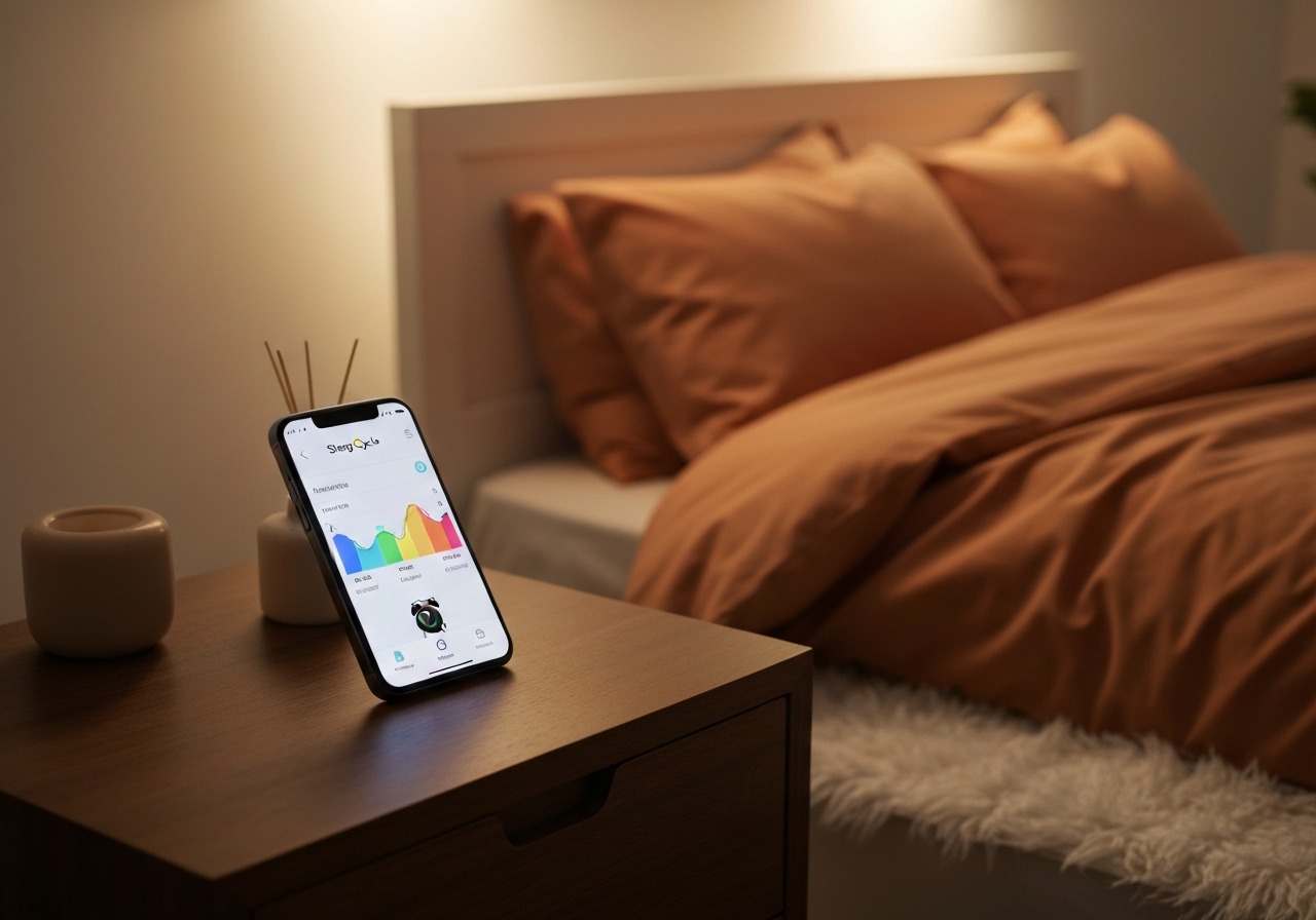Sleep Cycle app on a smartphone showing detailed sleep analysis dashboard and smart alarm