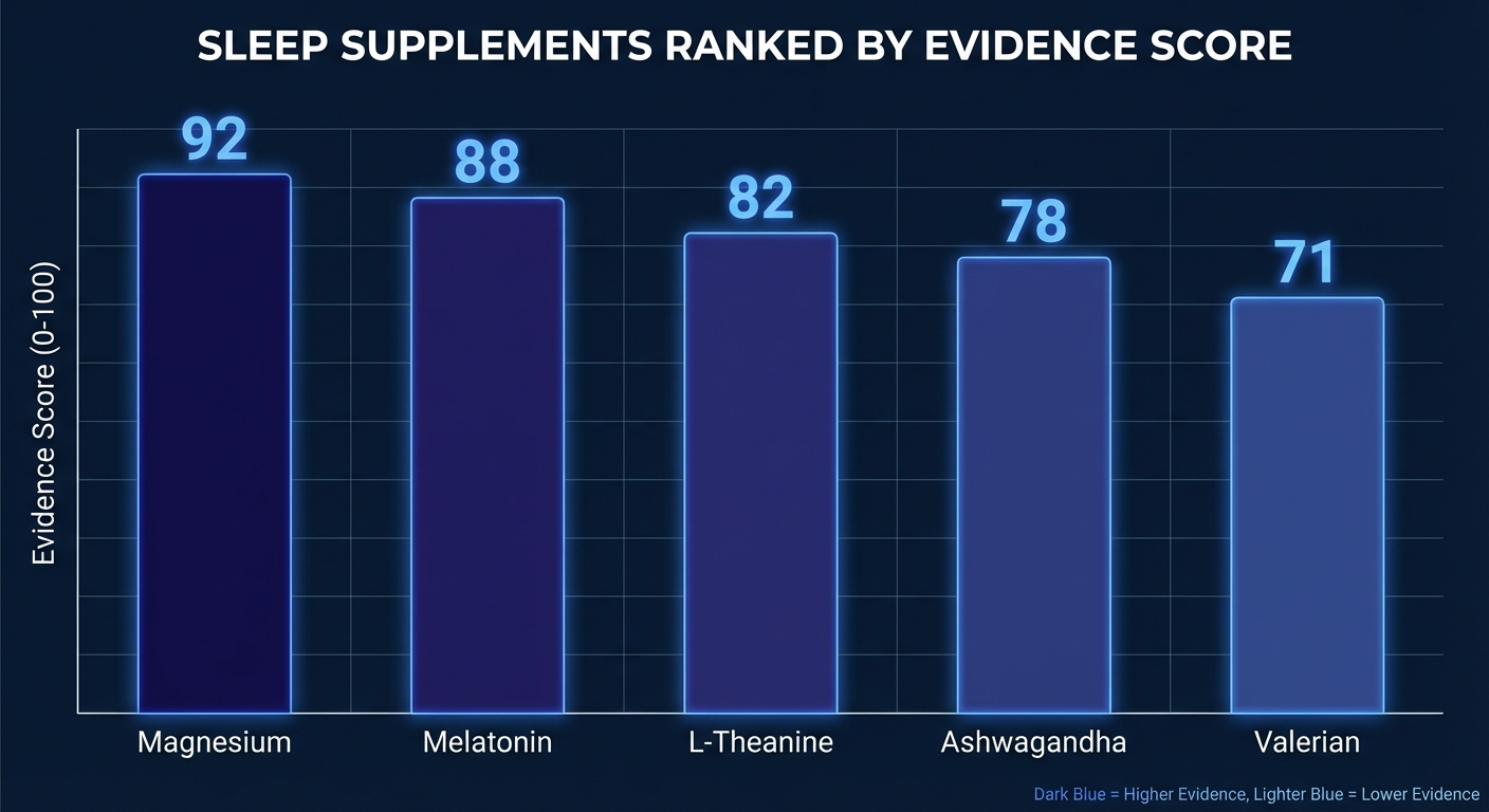 Sleep supplements ranked by evidence quality and average effect size across trials
