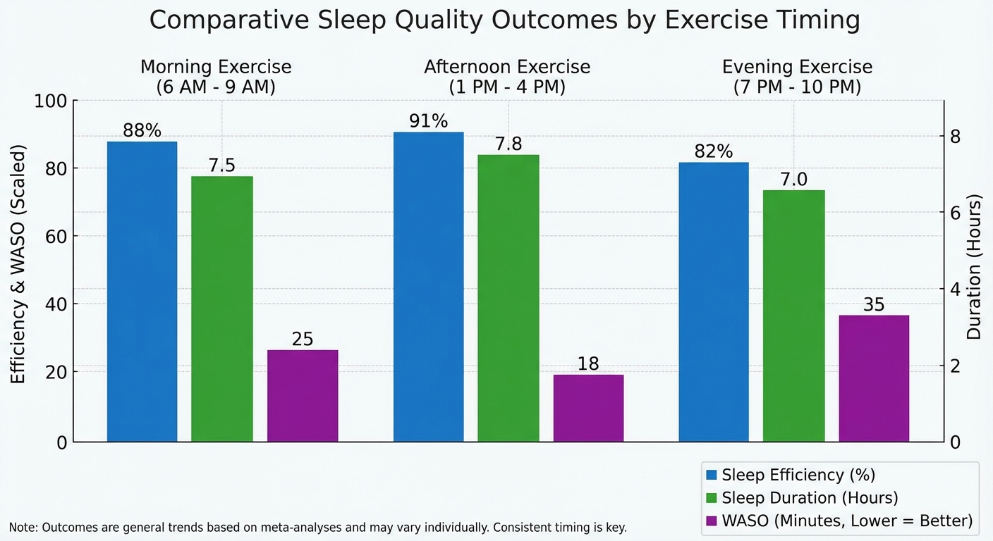 Chart comparing sleep quality outcomes for morning, afternoon, and evening exercise timing